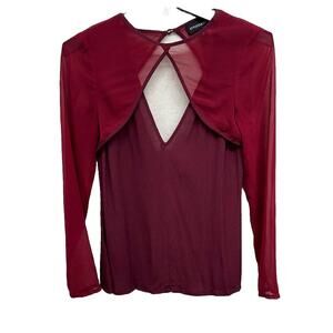 StyleStalker Womens Small Red Blouse Cut‎ Out Poly Viscose See Through Sleeves